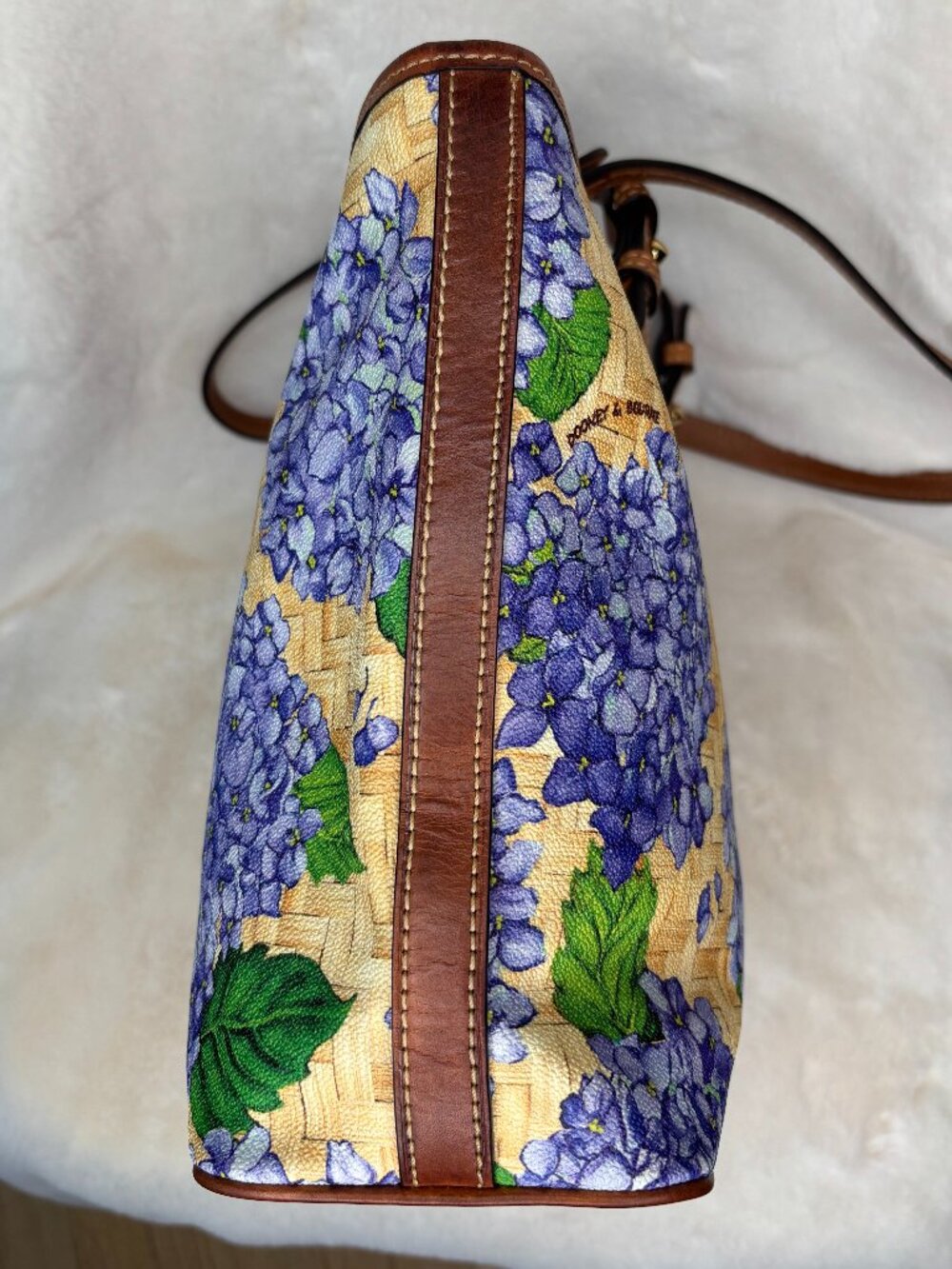 Dooney & Bourke Purple Hydrangea With Yellow Basketweave Design Shopper Tote Bag - Picture 5 of 16